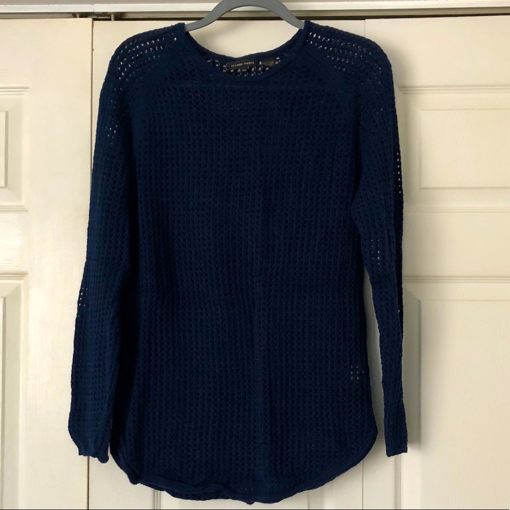 Navy blue knit sweater.